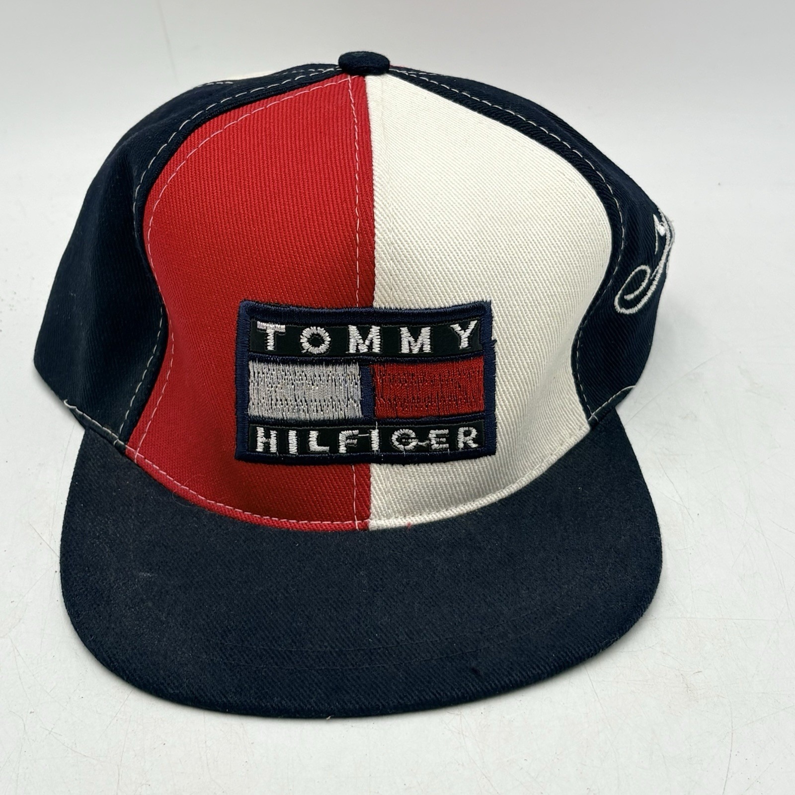 Vintage Tommy Hilfiger Colorblock Strapback Hat Red White Blue Flag Cap Os